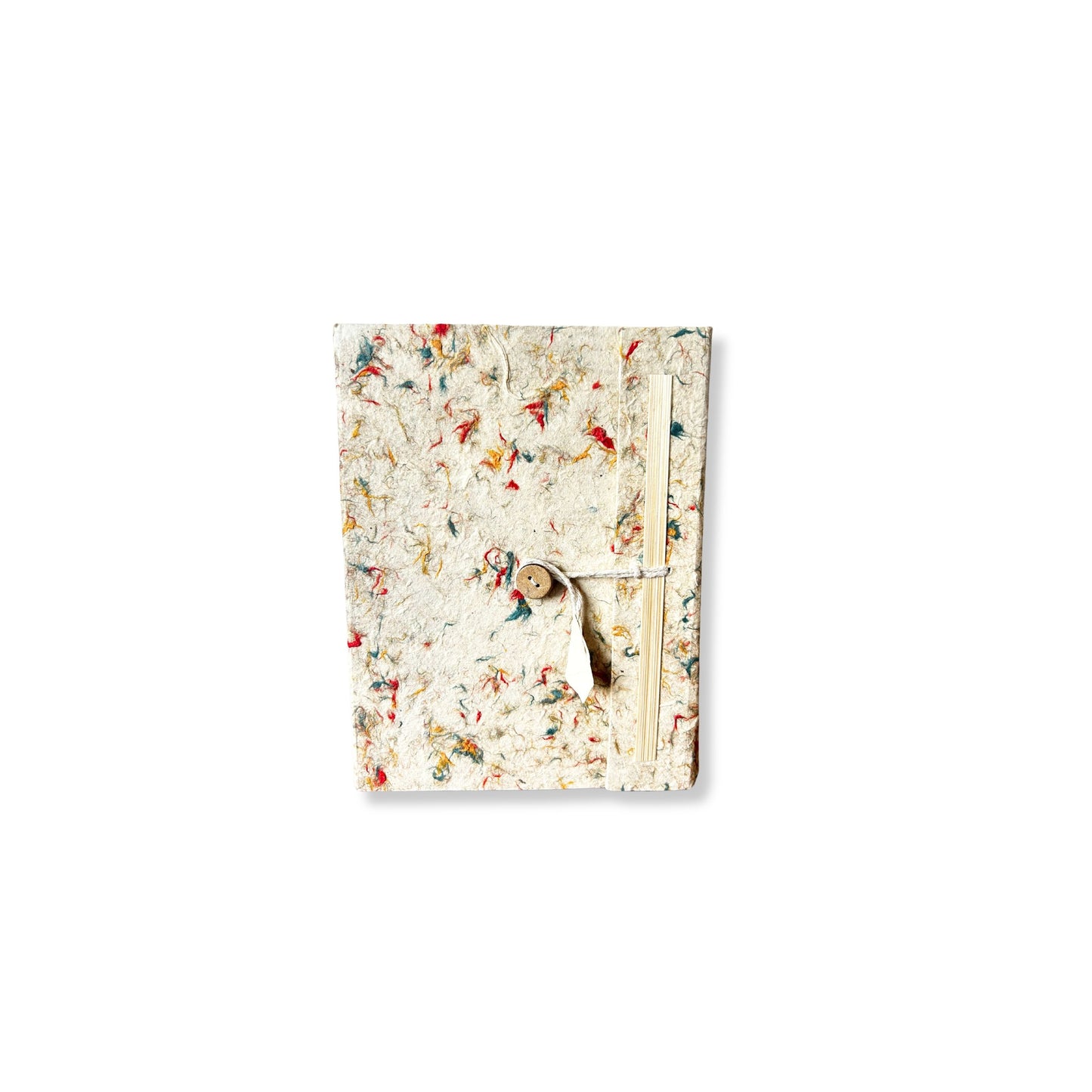Small handmade notebook with a vibrant marbled mixed-colour cotton and lokta paper cover.