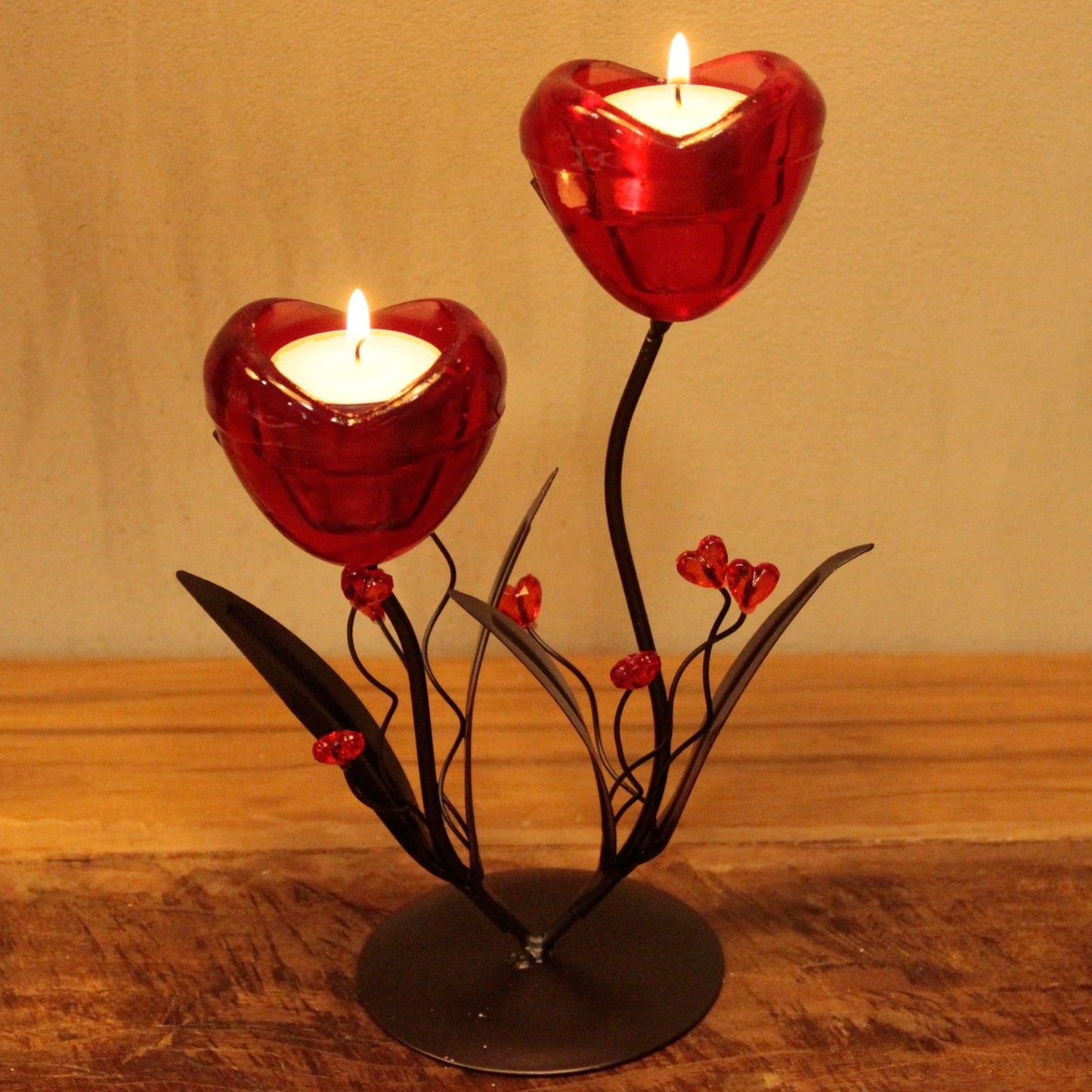 Romantic Candleholder - Twin Hearts Flower