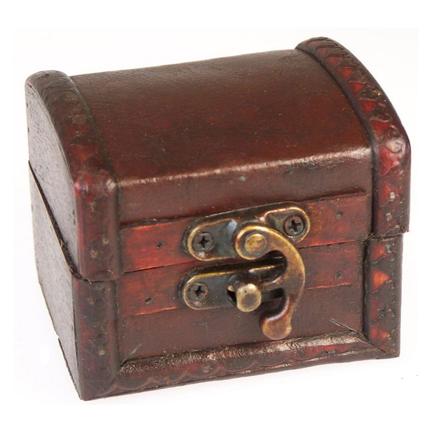 Vintage style medium storage box with a dark leather effect finish and decorative brass metal fittings.