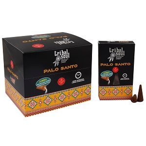 Smooth conical backflow incense cones infused with natural Palo Santo wood fragrance.