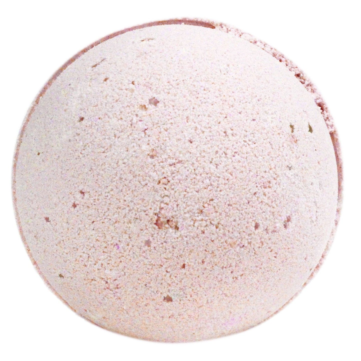Large round effervescent bath bomb with a creamy texture and delicate floral botanical inclusions.