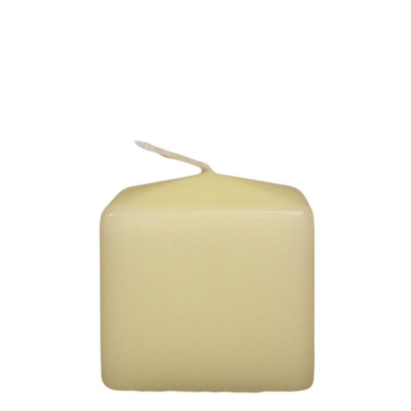 Classic ivory square church candle with a smooth finish and a single central wick.