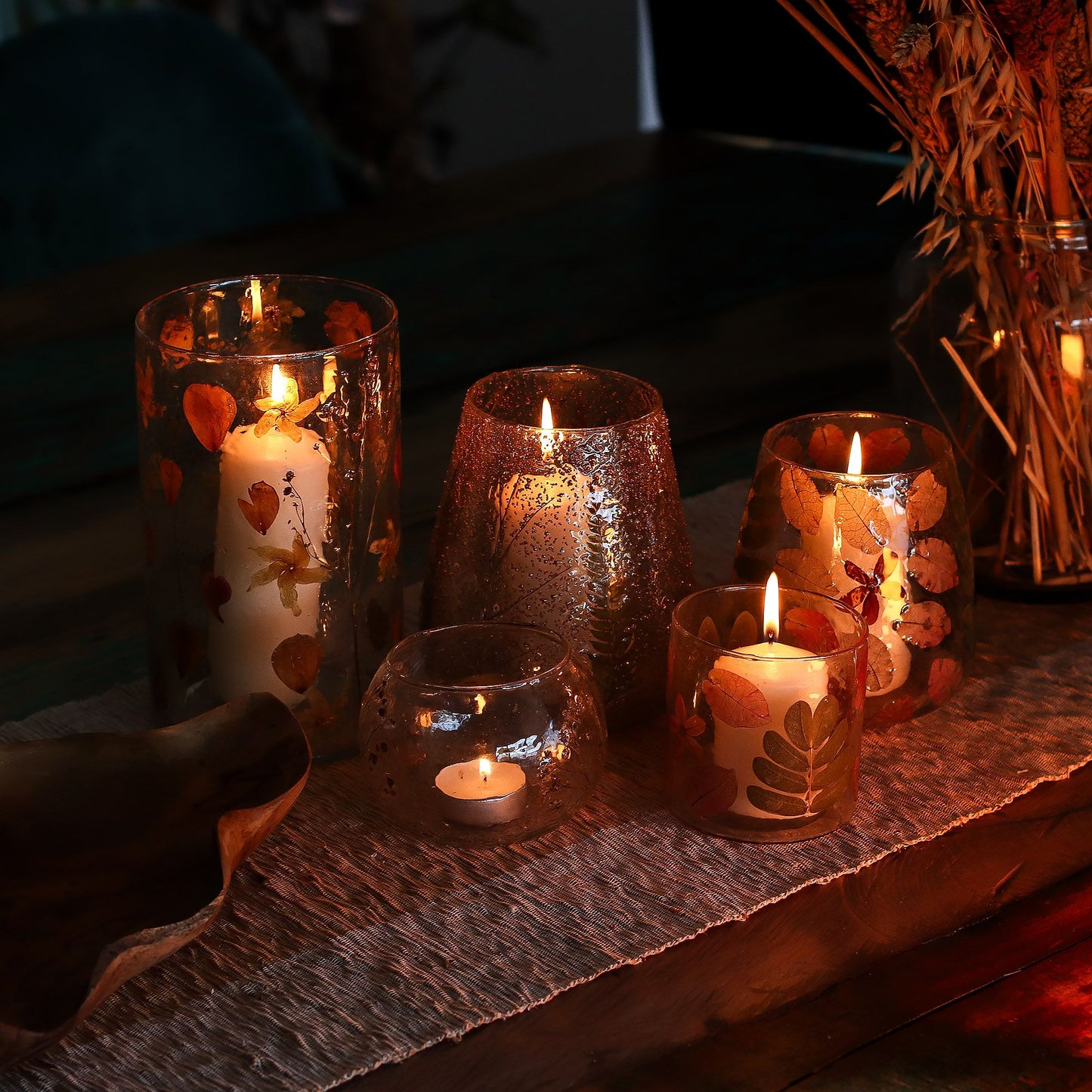 Natural Floral Glass - Straight Candle Holder - Primavera - (8x8cm)