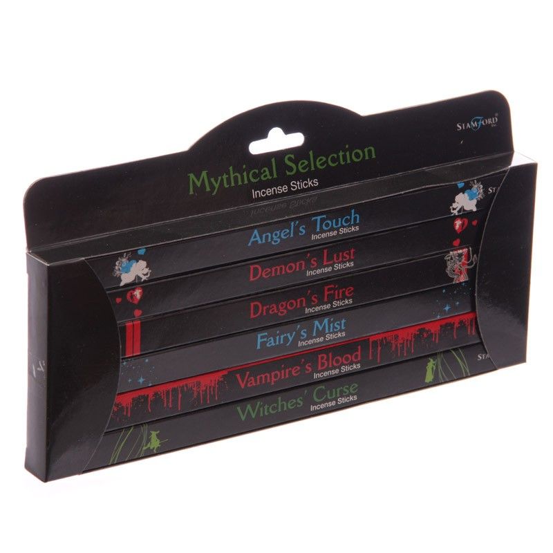 A collection of premium black incense stick packs in a gift box with traditional Indian botanical illustrations.