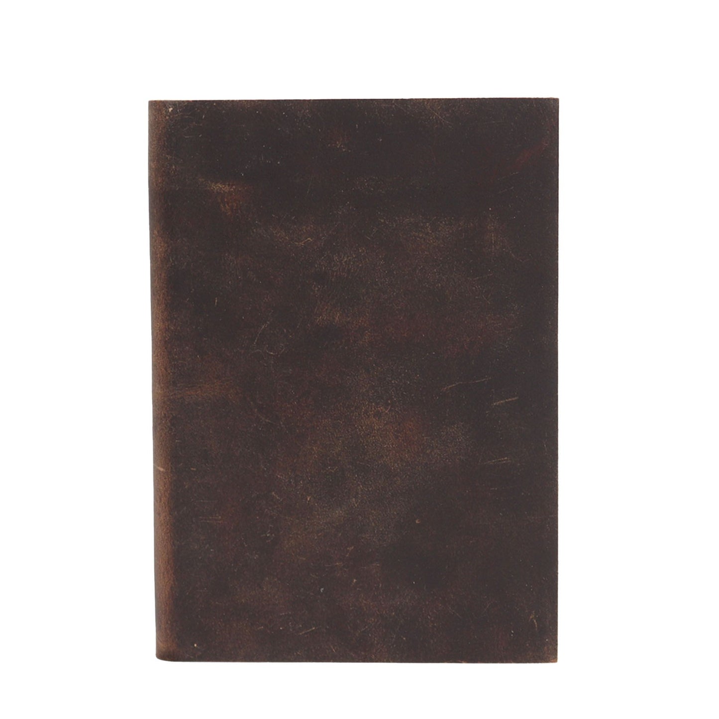 Vintage-style leather notebook in black and tan with 100 lined pages and a rustic wrap-around closure.