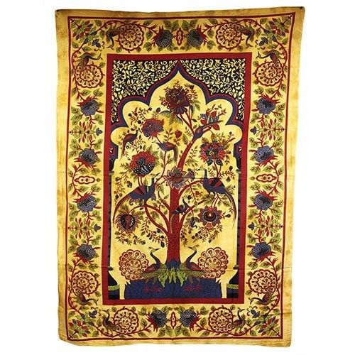 Large brown cotton wall hanging featuring an intricate Tree of Life design with flowing branches and roots.