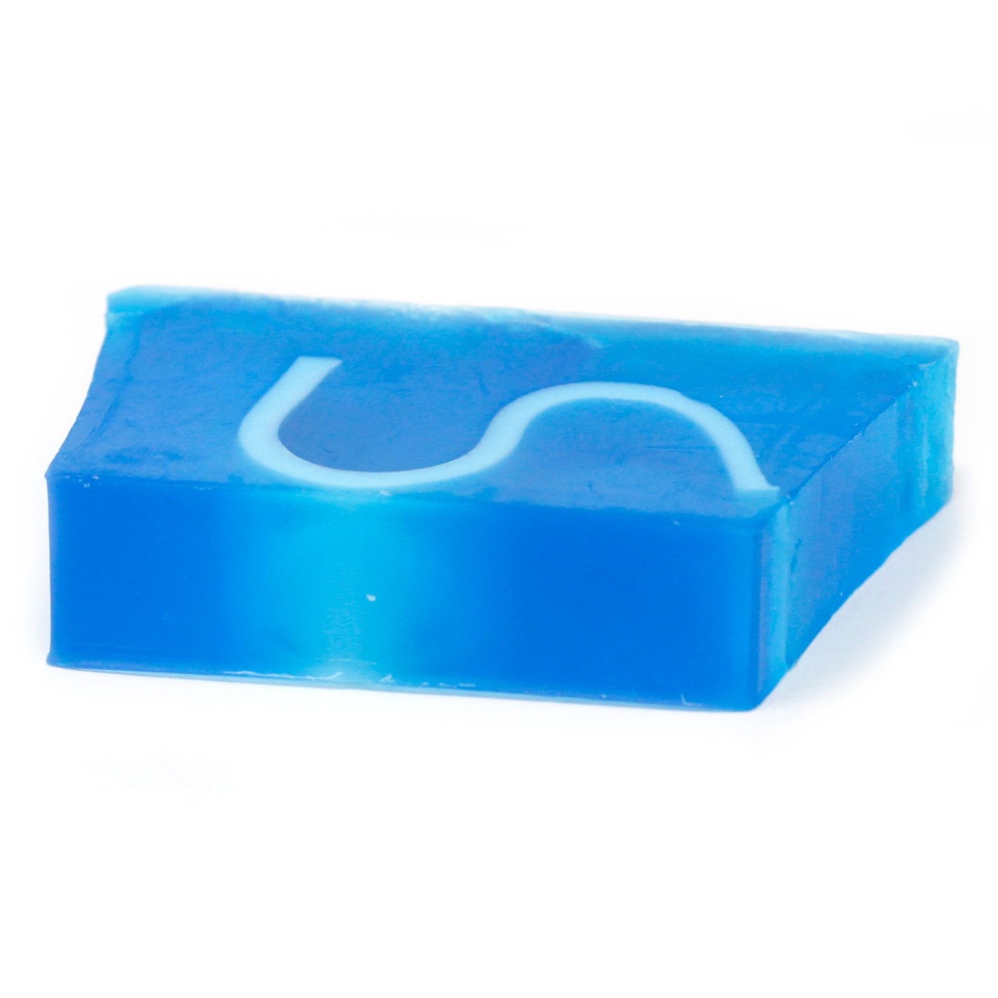 Blue and white marbled artisan soap bar with a textured surface reminiscent of ocean waves.