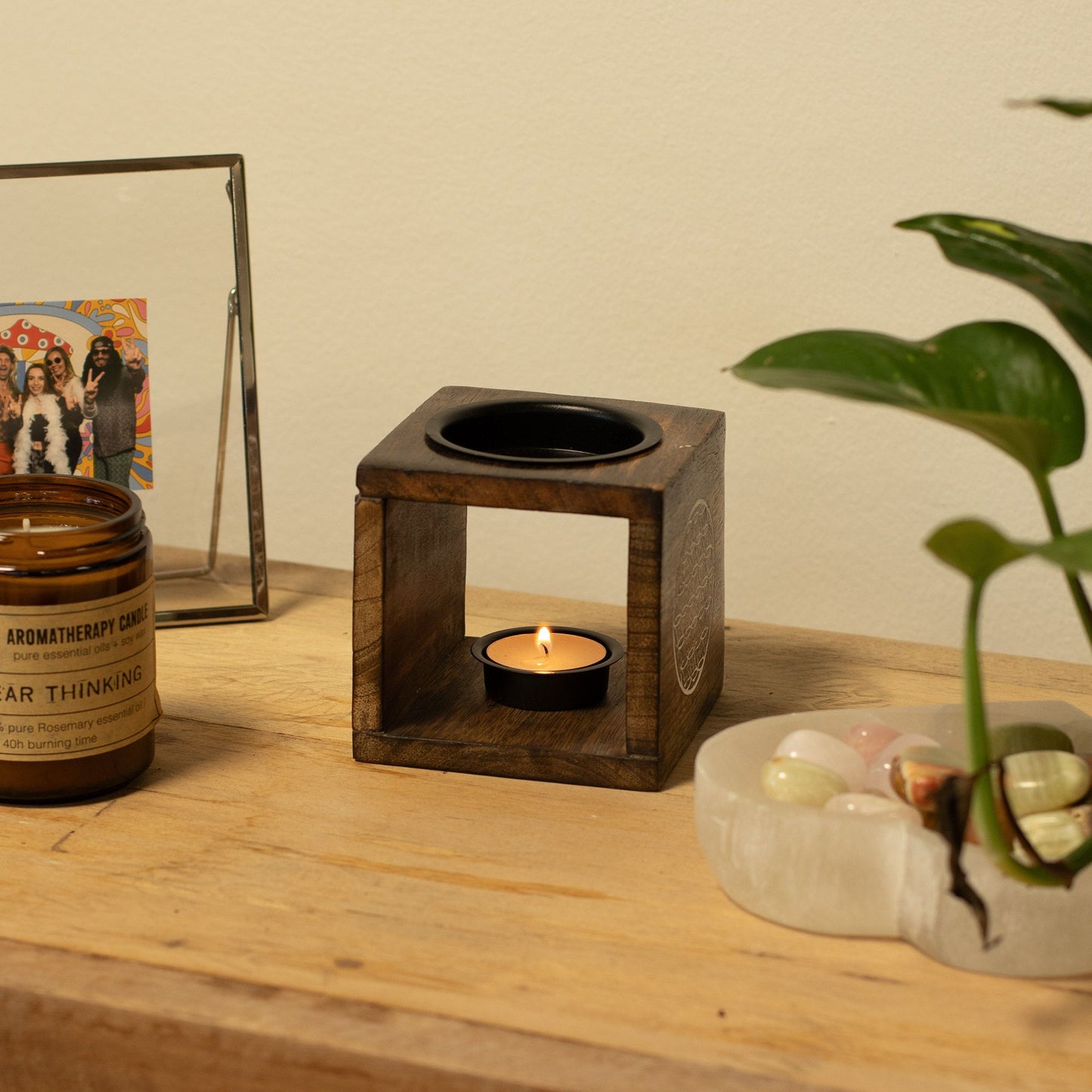 Square Mango Wood Oil Burner - Elephant