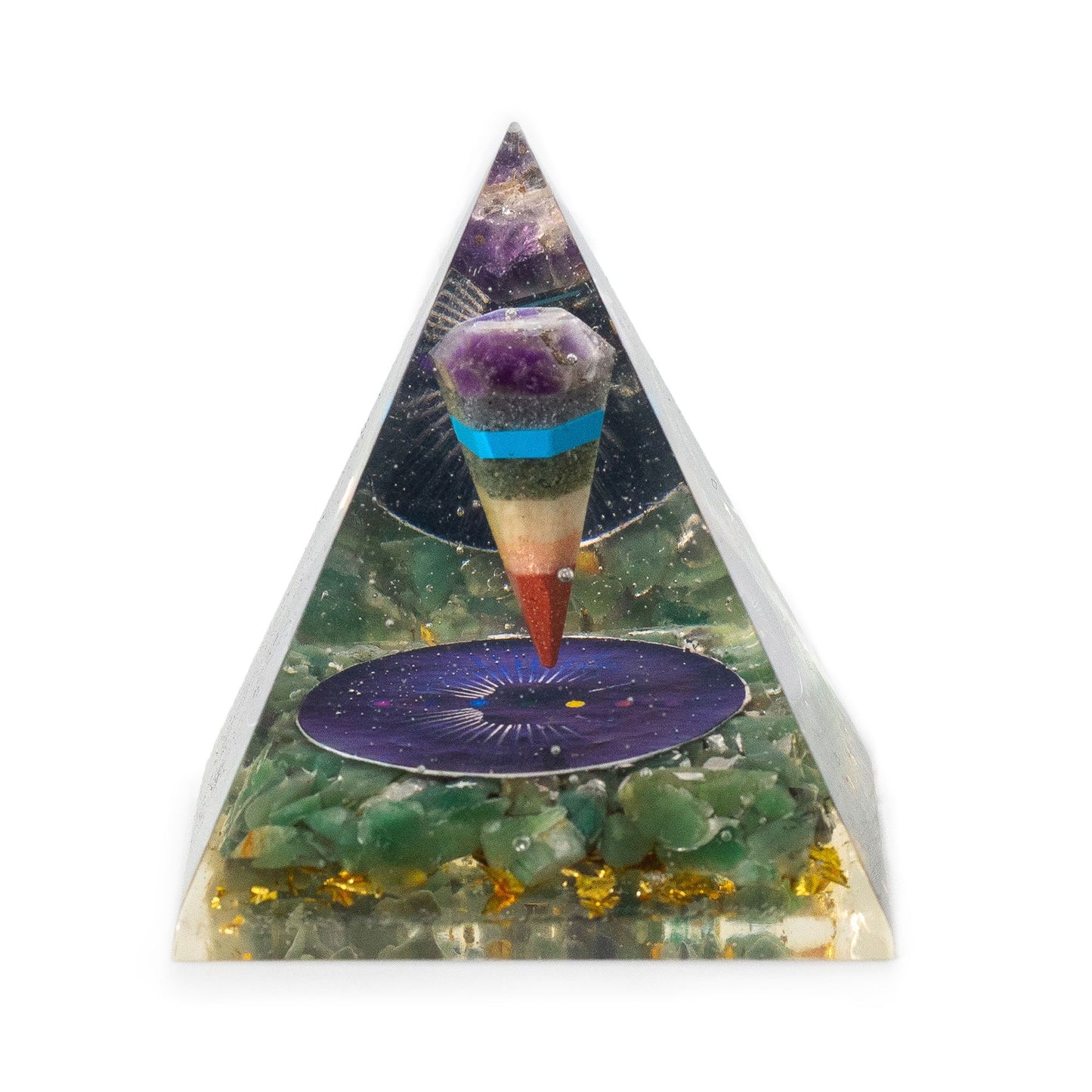 Med Organite Pryamids 7x6cm - Pendulum - Green Adventurine Chips