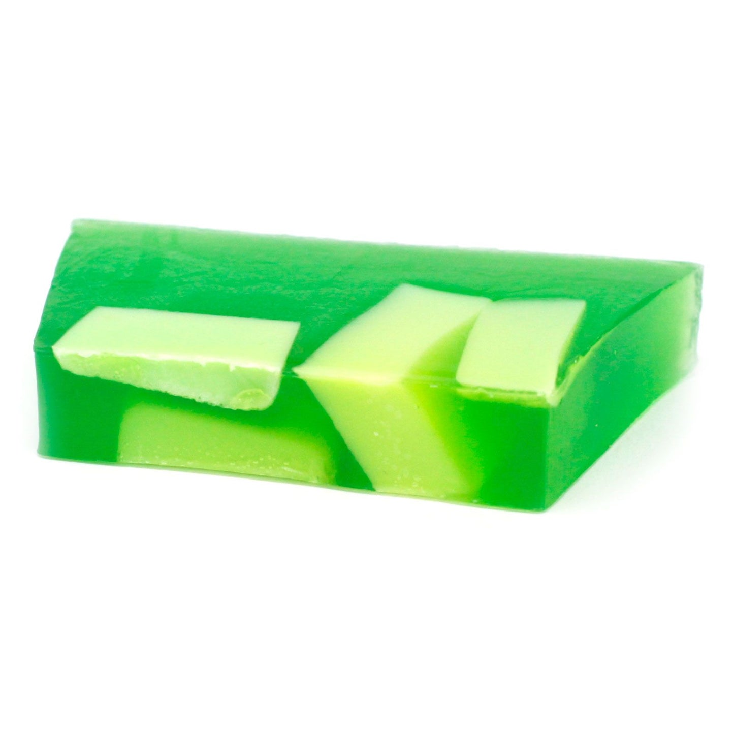 Handcrafted rectangular soap bar with a vibrant melon-inspired colour and textured top.