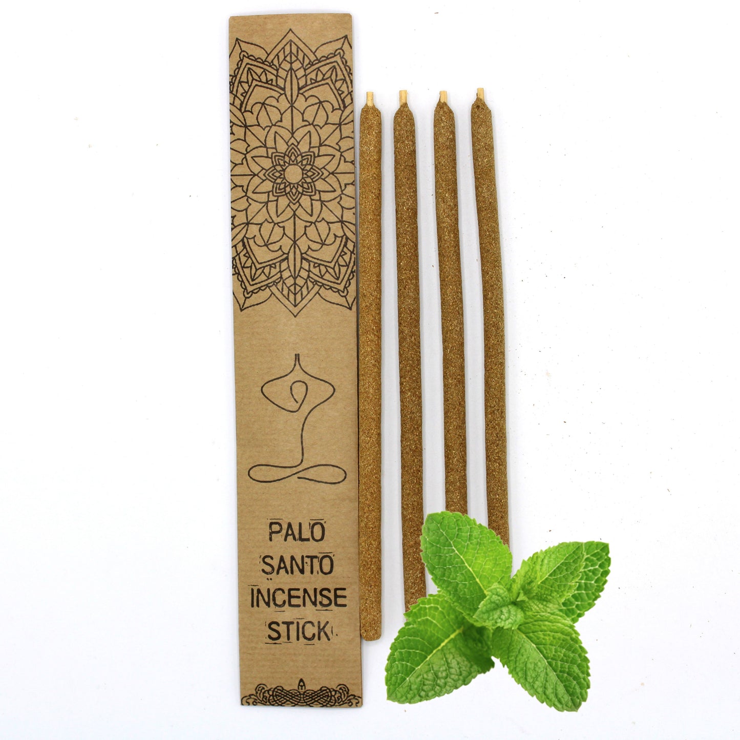 Large wooden incense sticks infused with peppermint, resting on a rustic surface.