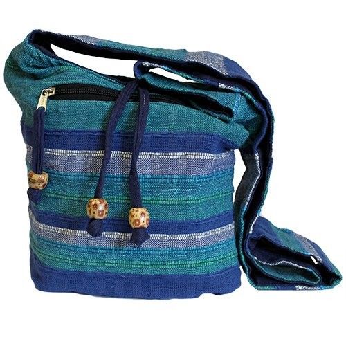 Blue Rivers Nepal Cotton Sling Bag | Adjustable Strap Boho Hippie Crossbody Shoulder Bag | Ethnic Woven Festival Bag | Gift for Her