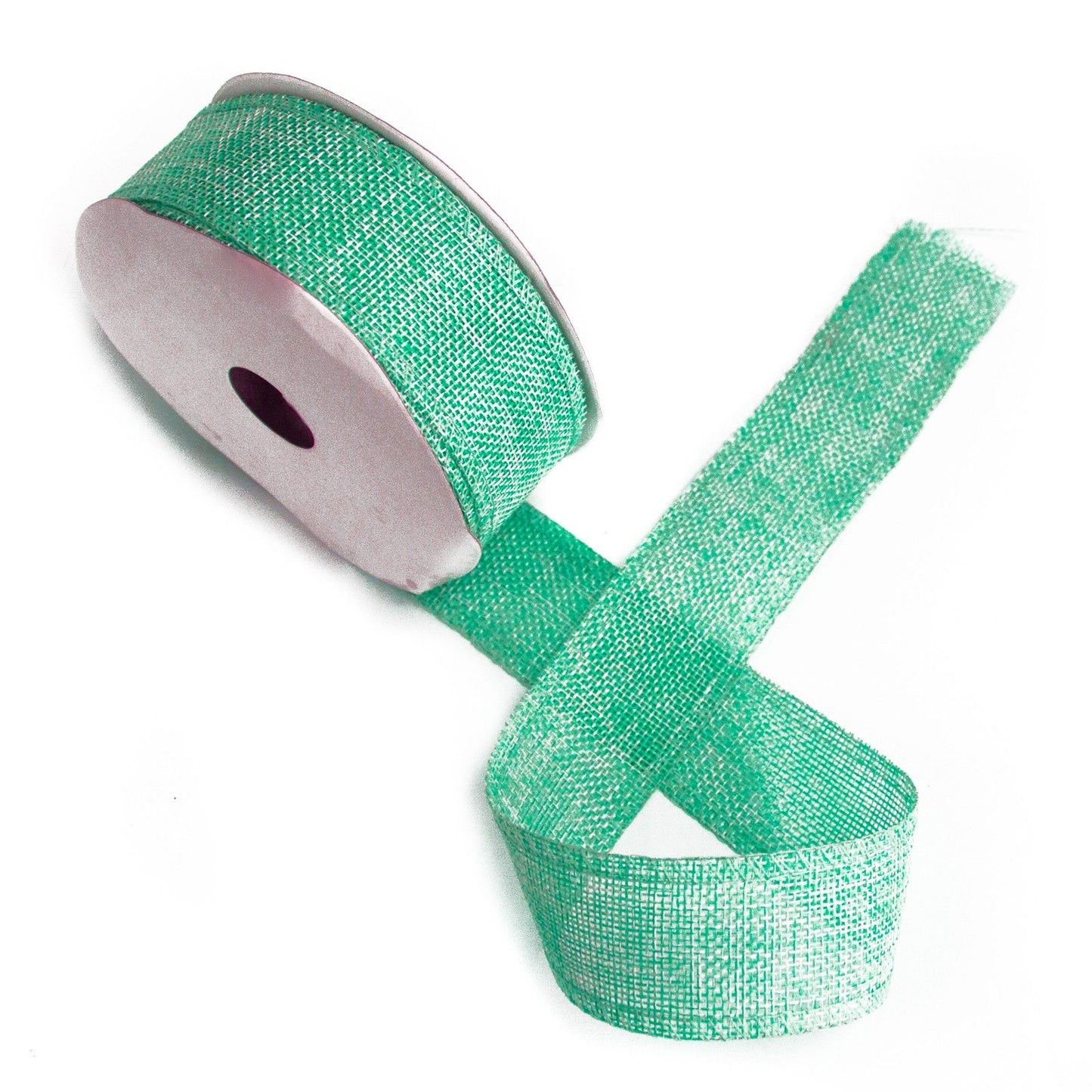 A roll of aqua blue natural texture ribbon made from non-woven fabric, perfect for gift wrapping and decorative bows.