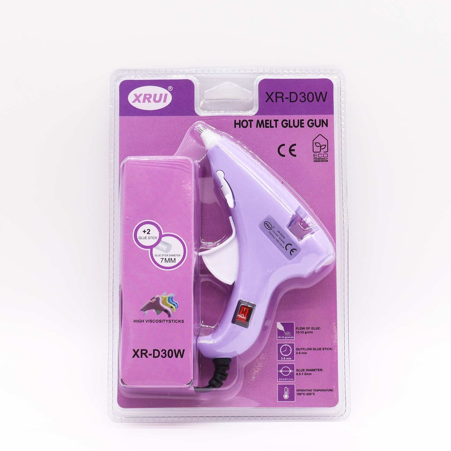 A compact blue and orange mini hot glue gun with a UK plug, suitable for precision hobby and craft work.