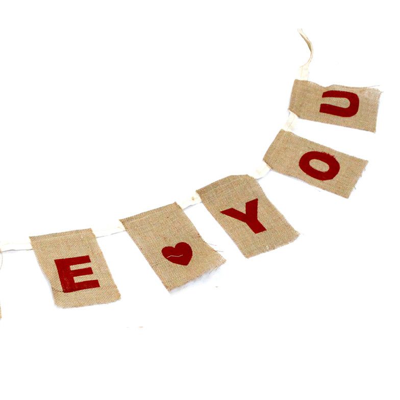 Natural Bunting I LOVE YOU (large with hearts)