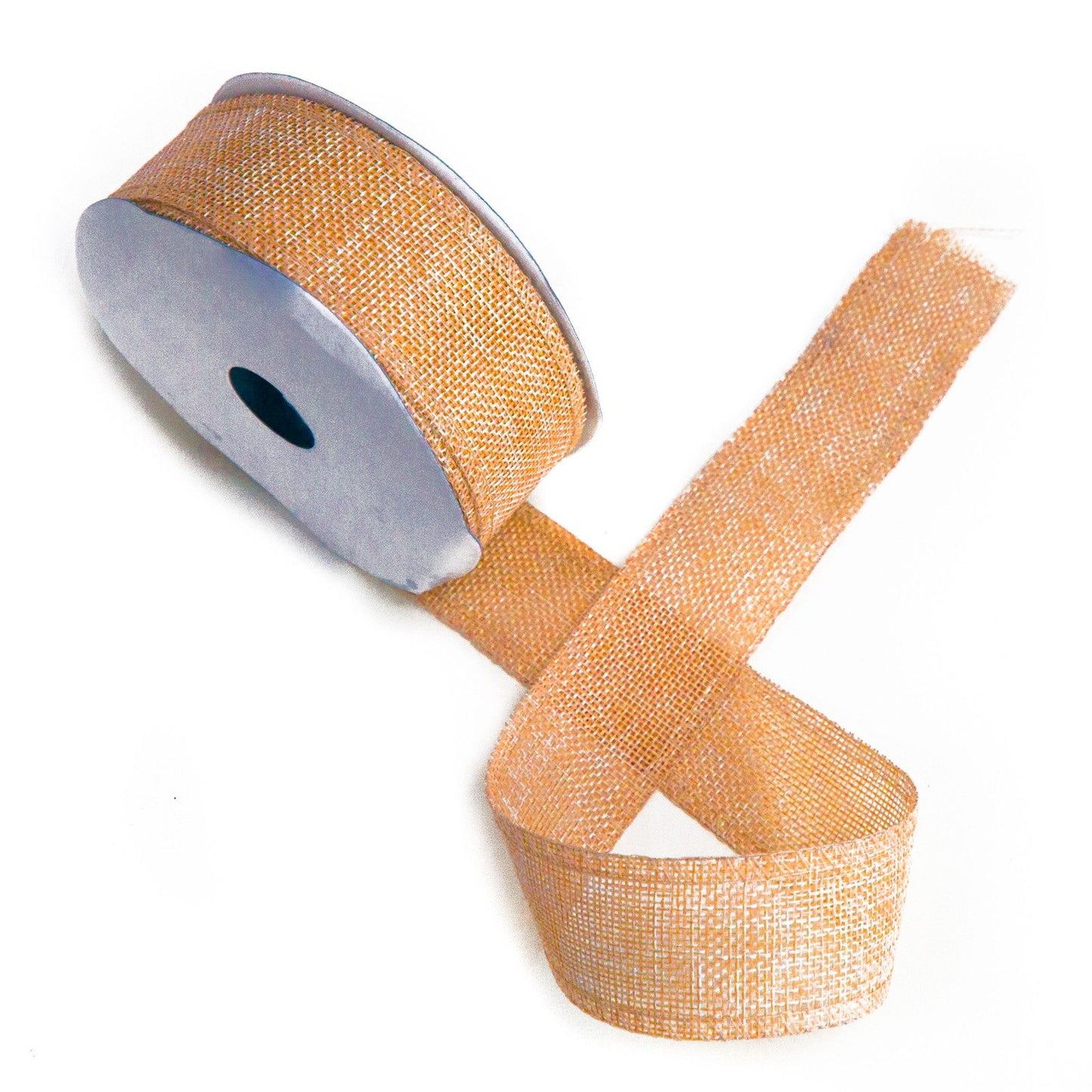 A roll of 38mm wide vintage orange ribbon with a natural non-woven texture.
