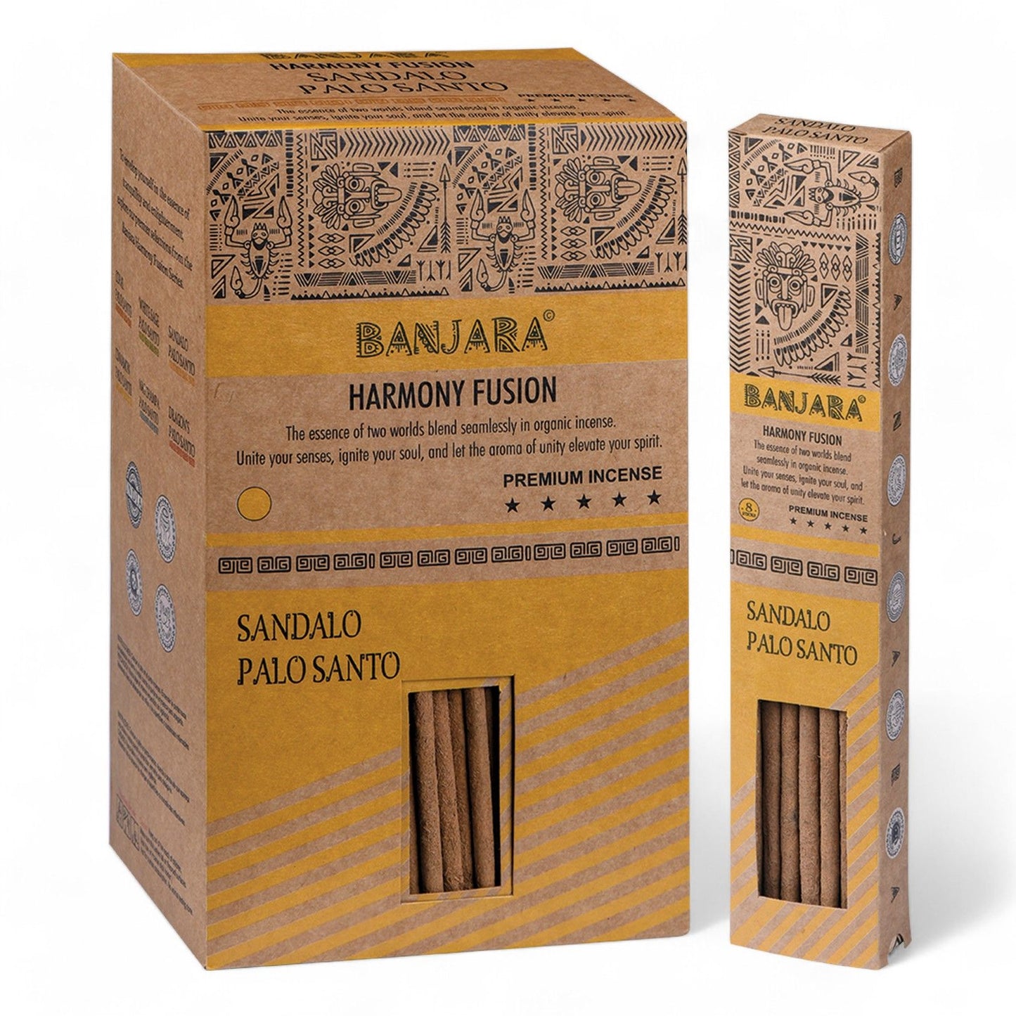 Handcrafted smudge sticks made from Palo Santo wood and aromatic sandalwood resin.