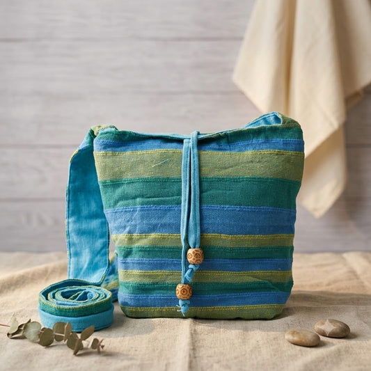 Sac bandoulière Nepal - Vert et bleu prairies printanières