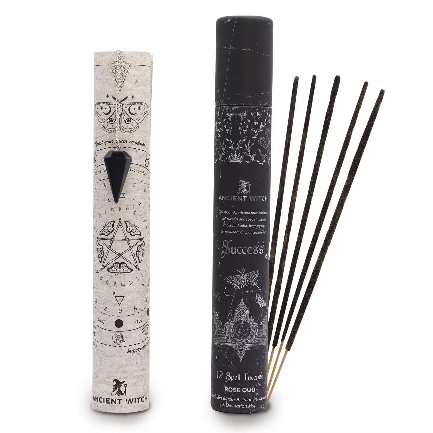 Cleansing & Success Ritual Gift Set | Rock Crystal + Black Obsidian Pendulum | Mystical Incense | New Job New Home Spiritual Gift