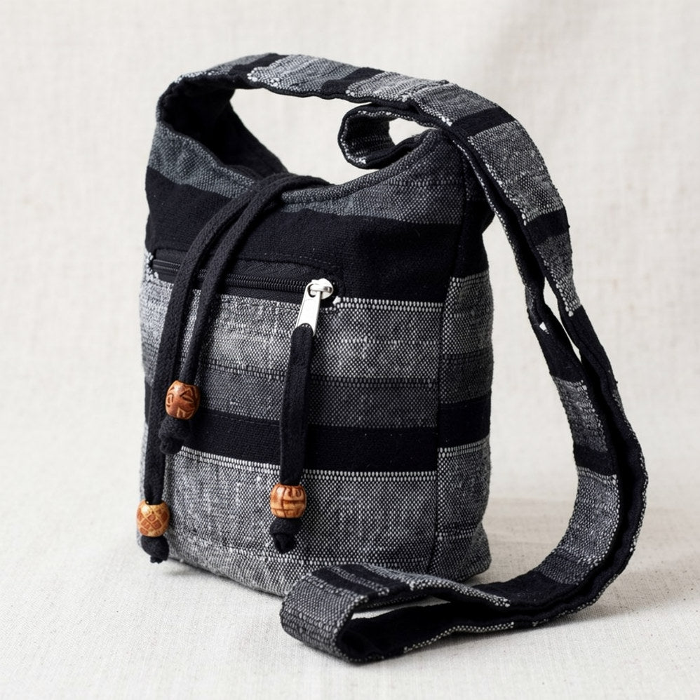 Mountain Granite Nepal Cotton Sling Bag | Adjustable Strap Boho Hippie Crossbody Shoulder Bag | Ethnic Woven Festival Bag | Gift for Her
