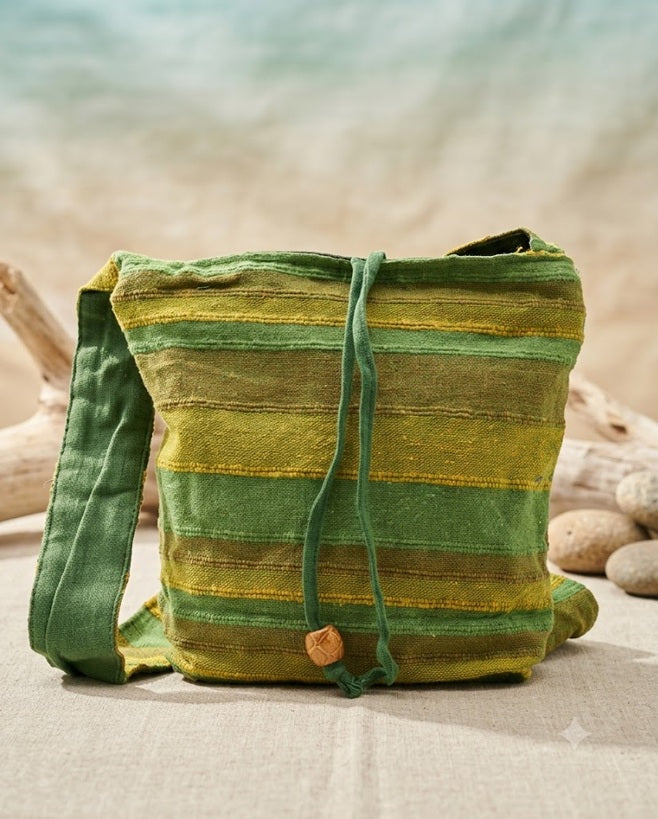 Summer Beach Blues Nepal Cotton Sling Bag | Adjustable Strap Boho Hippie Crossbody Shoulder Bag | Ethnic Woven Festival Bag | Gift for Her