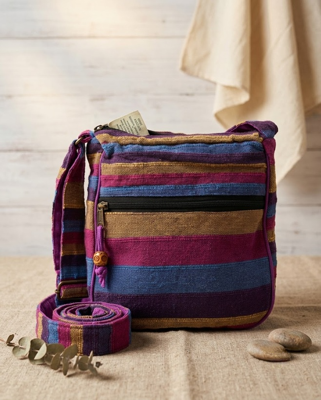 Large Wild Flowers Nepal Cotton Sling Bag | Adjustable Strap Boho Hippie Crossbody Shoulder Bag | Ethnic Woven Festival Bag | Gift for Her