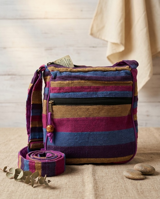 Large Wild Flowers Nepal Cotton Sling Bag | Adjustable Strap Boho Hippie Crossbody Shoulder Bag | Ethnic Woven Festival Bag | Gift for Her