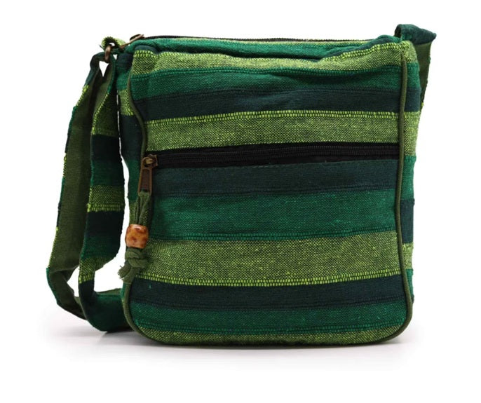 Large Forest Green Nepal Cotton Sling Bag | Adjustable Strap Boho Hippie Crossbody Shoulder Bag | Ethnic Woven Festival Bag | Gift for Her