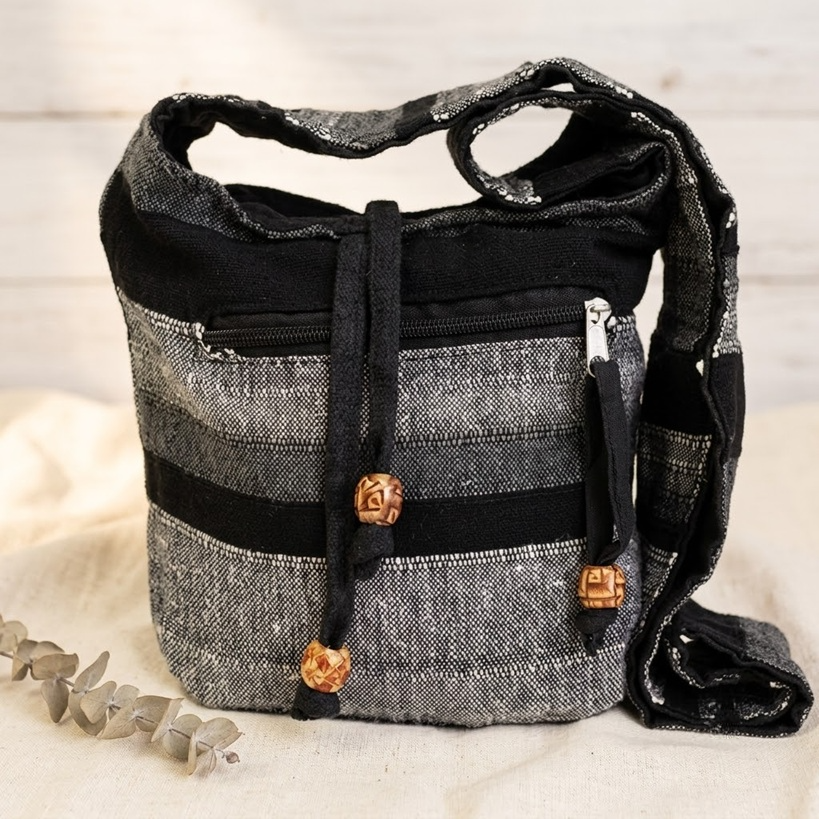 Mountain Granite Nepal Cotton Sling Bag | Adjustable Strap Boho Hippie Crossbody Shoulder Bag | Ethnic Woven Festival Bag | Gift for Her