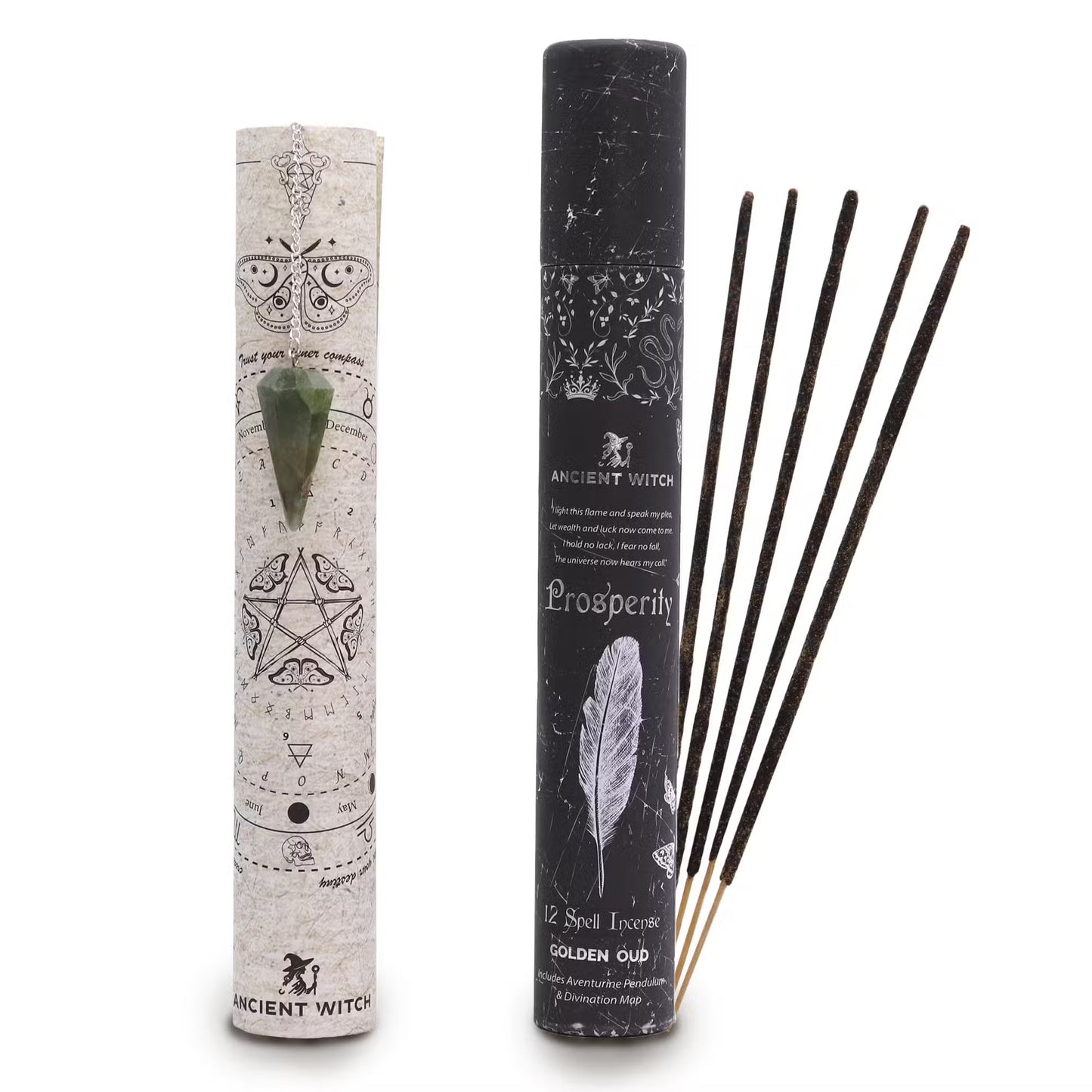 Love & Prosperity Manifestation Gift Set | Rose Quartz + Aventurine Crystal Pendulum | Spiritual Incense | Witchy Gift Box Birthday
