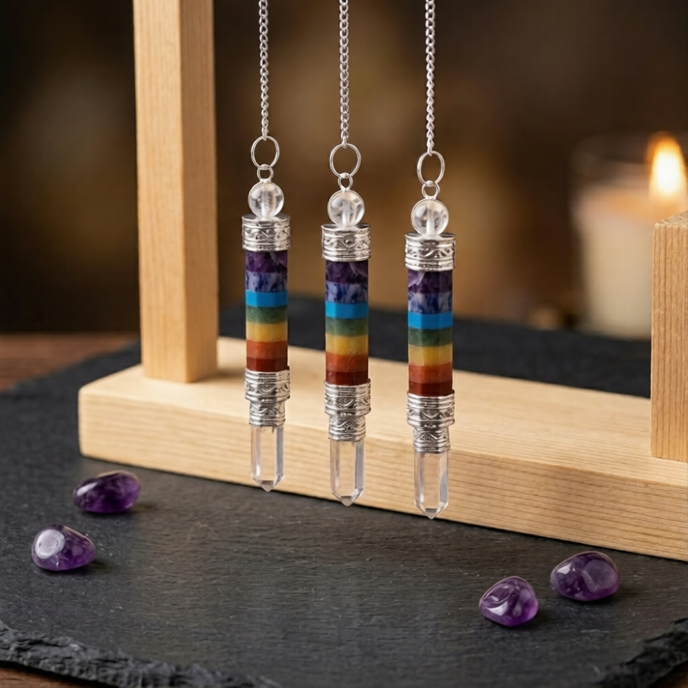 7 Chakra Crystal Pendulum Gift Set | Amethyst Rose Quartz Tumble Stones Incense | Meditation Healing Gift for Her | Reiki Birthday Gift Box