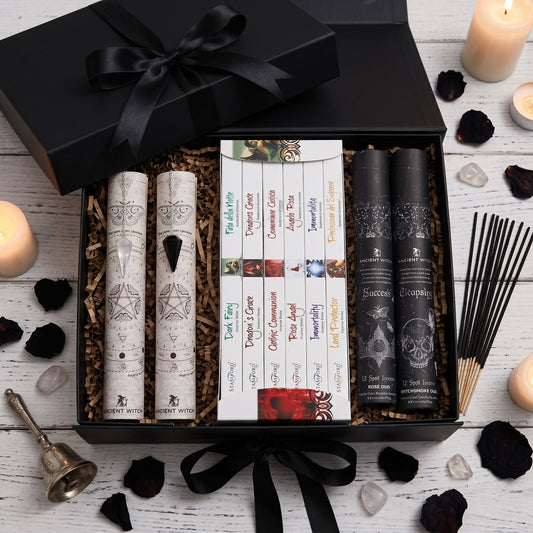 Cleansing & Success Ritual Gift Set | Rock Crystal + Black Obsidian Pendulum | Mystical Incense | New Job New Home Spiritual Gift