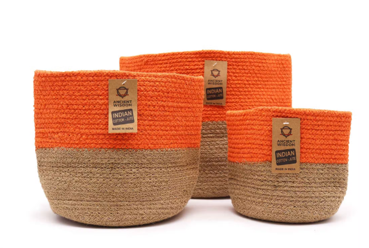 1x Set of 3 Cotton Rope Storage Baskets - Orange
