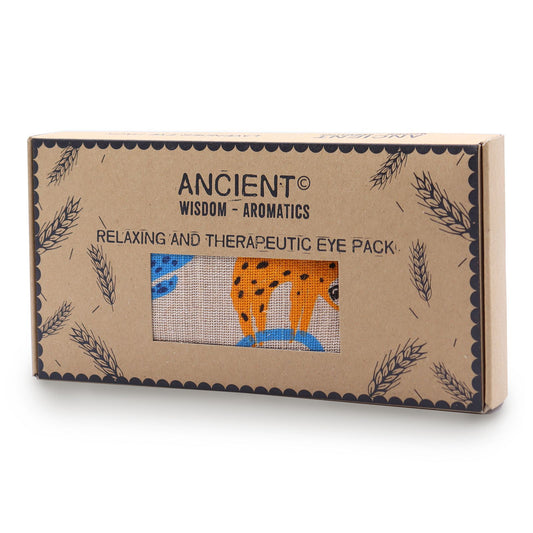 Lavender scented cotton eye pillow featuring a cute lazy sloth pattern, presented in a matching gift box.