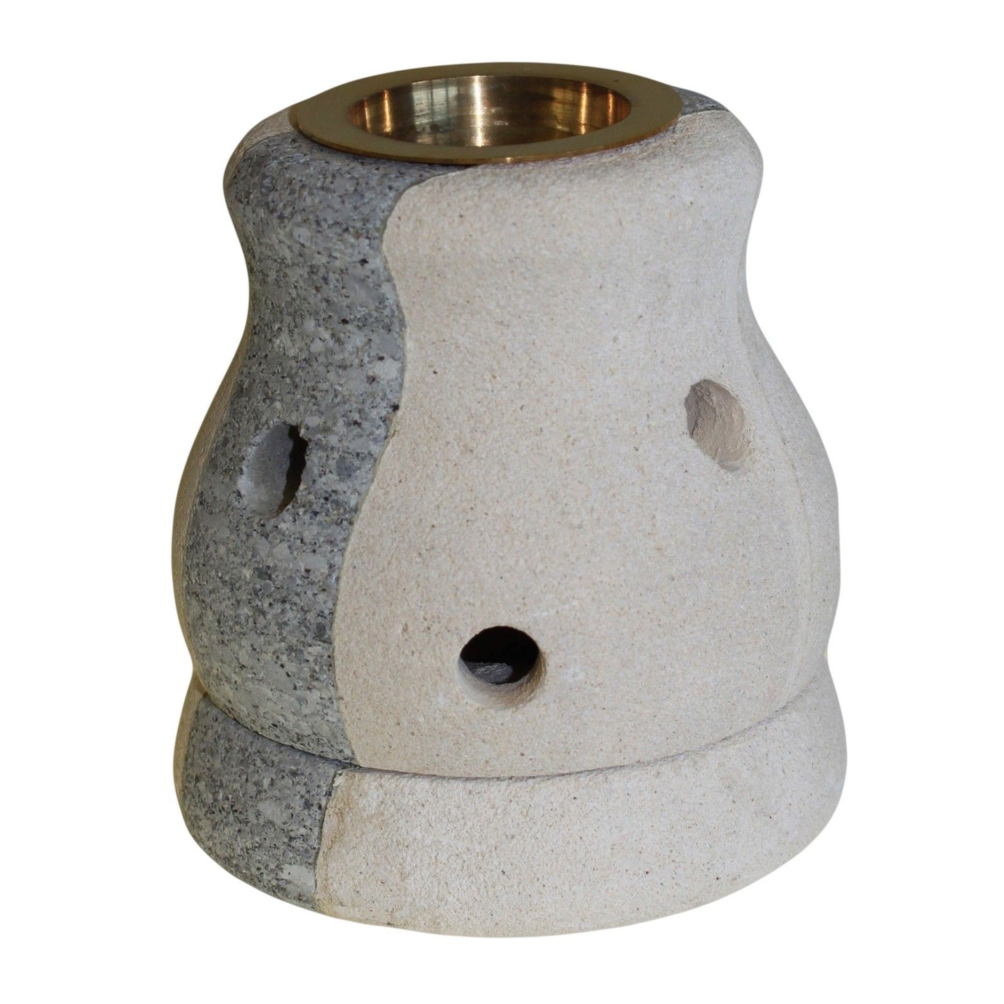 Hand-carved natural sandstone oil burner with a unique combo-shaped design and a smooth stone finish.