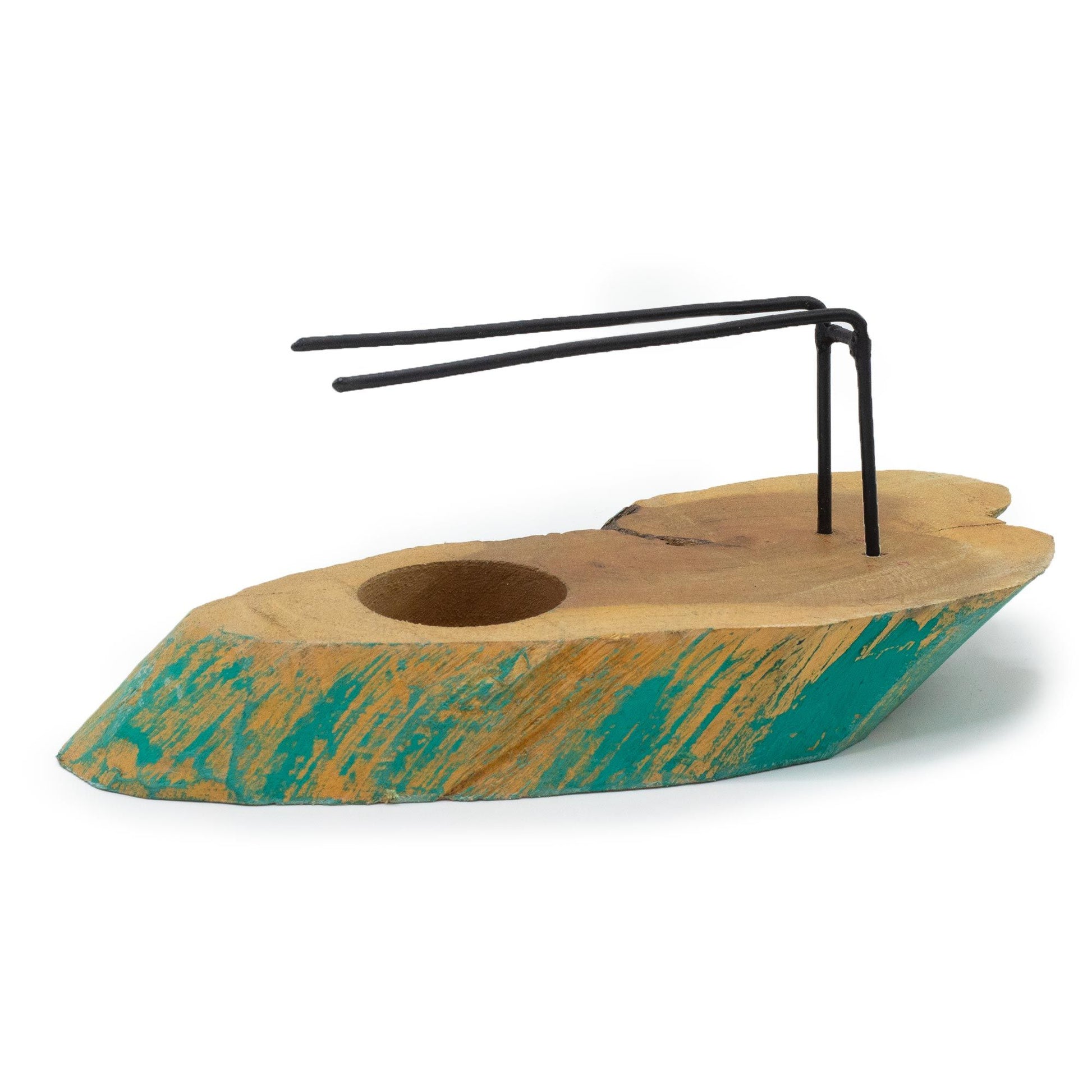 Handcrafted greenwash gamel wood Palo Santo heater with a minimalist aesthetic for mindful home wellness rituals.