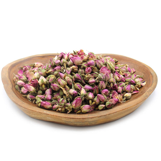 Large bag of delicate, natural dried pink rose buds used for crafts and decorations.