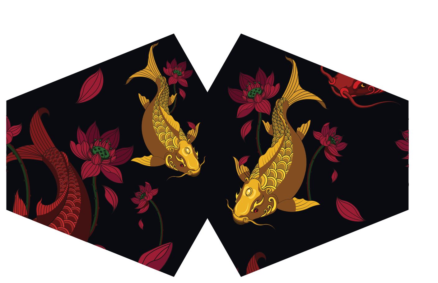 Fashionable adult face mask featuring a vibrant golden fish pattern on breathable fabric.