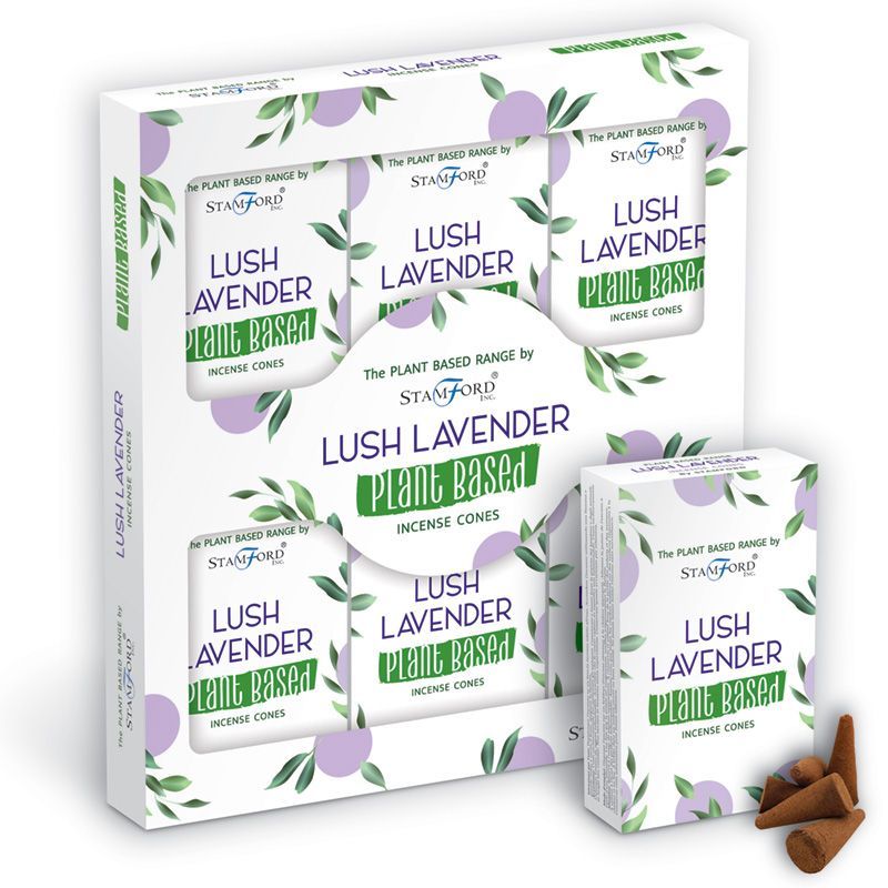 A pile of dark natural plant-based incense cones with a floral lavender scent on a neutral background.