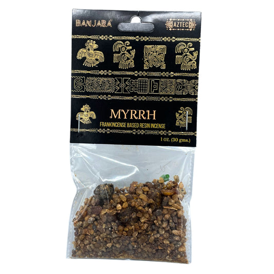 Close-up of golden-brown handcrafted Myrrh tree resin pieces with a rich, textured appearance.