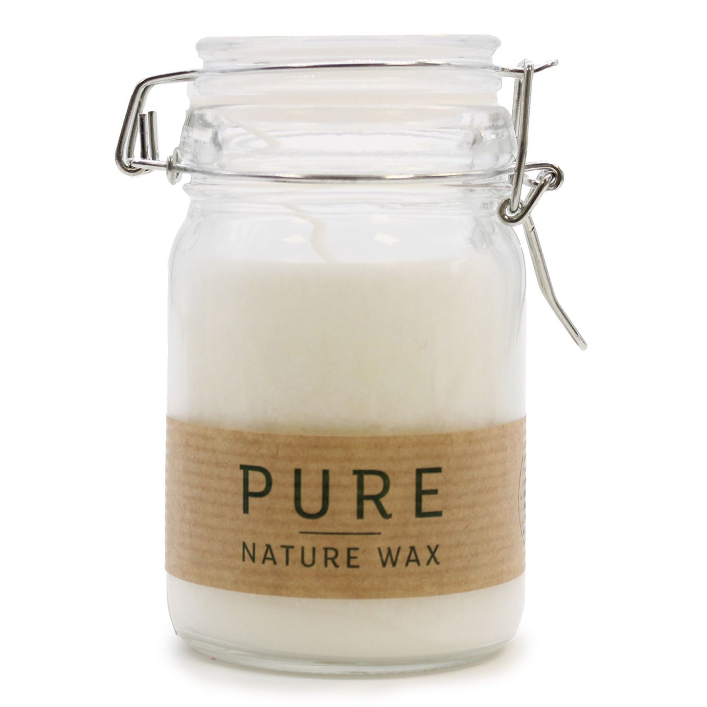 Large white olive wax candle in a clear glass jar with a minimalist aesthetic.