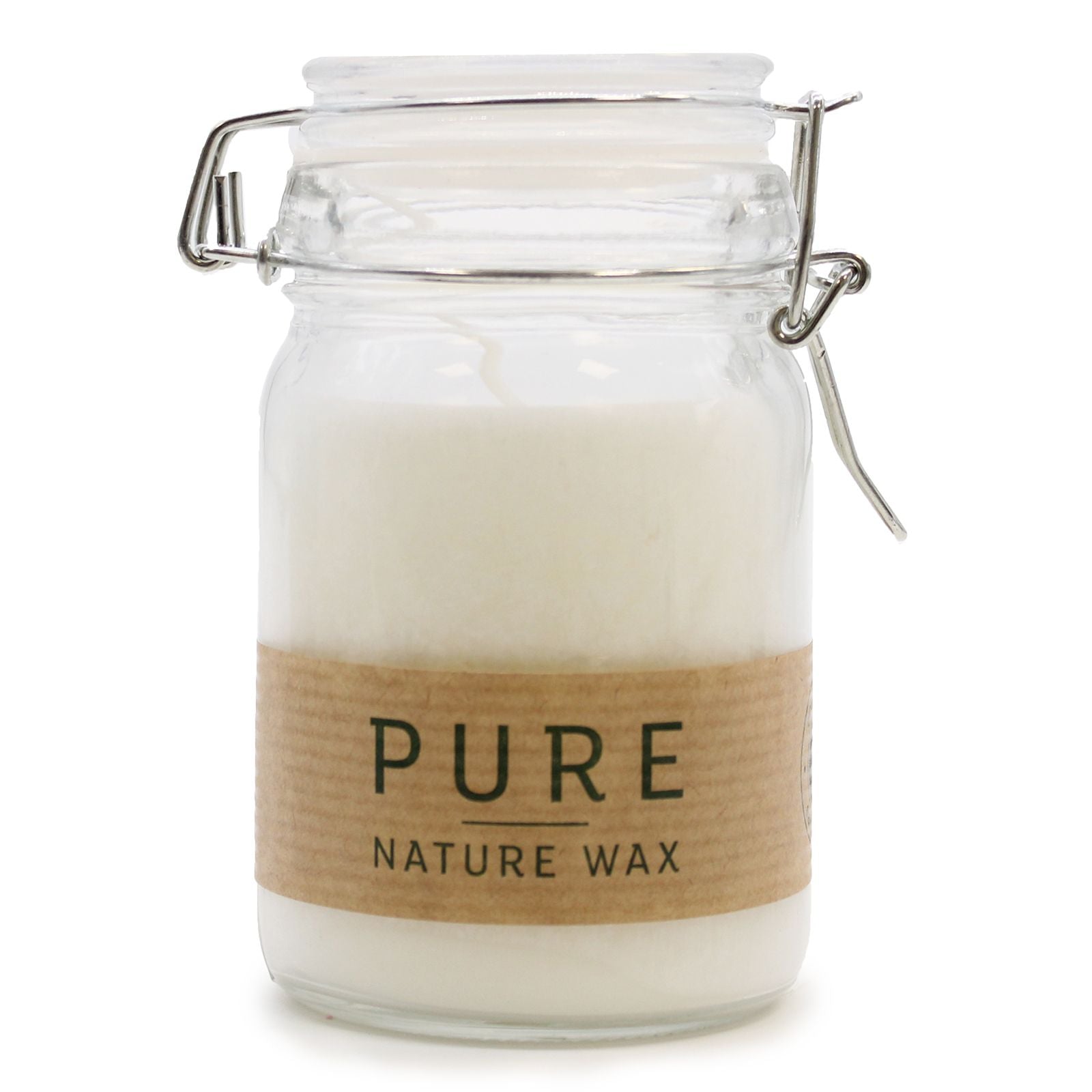 Large white olive wax candle in a clear glass jar with a minimalist aesthetic.
