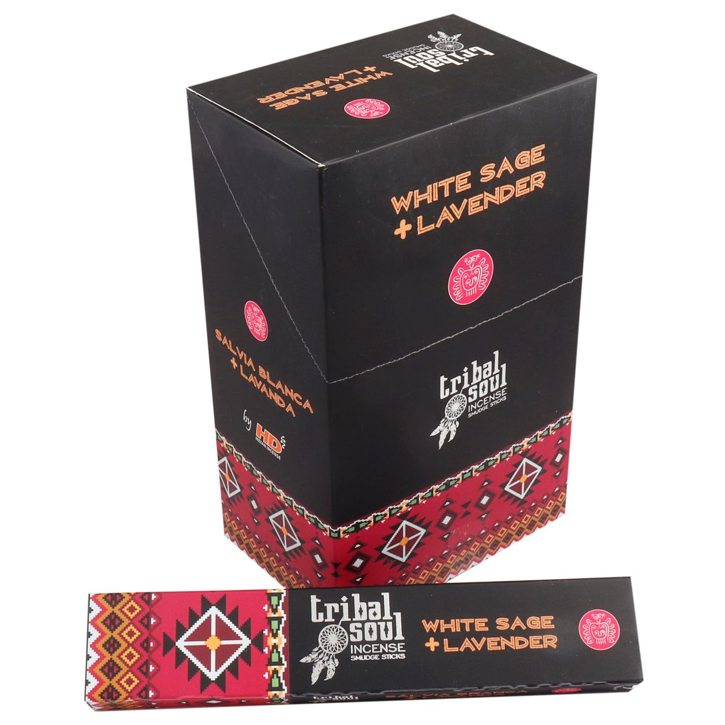 Hand-rolled incense sticks in a decorative box featuring white sage leaves and lavender flowers.