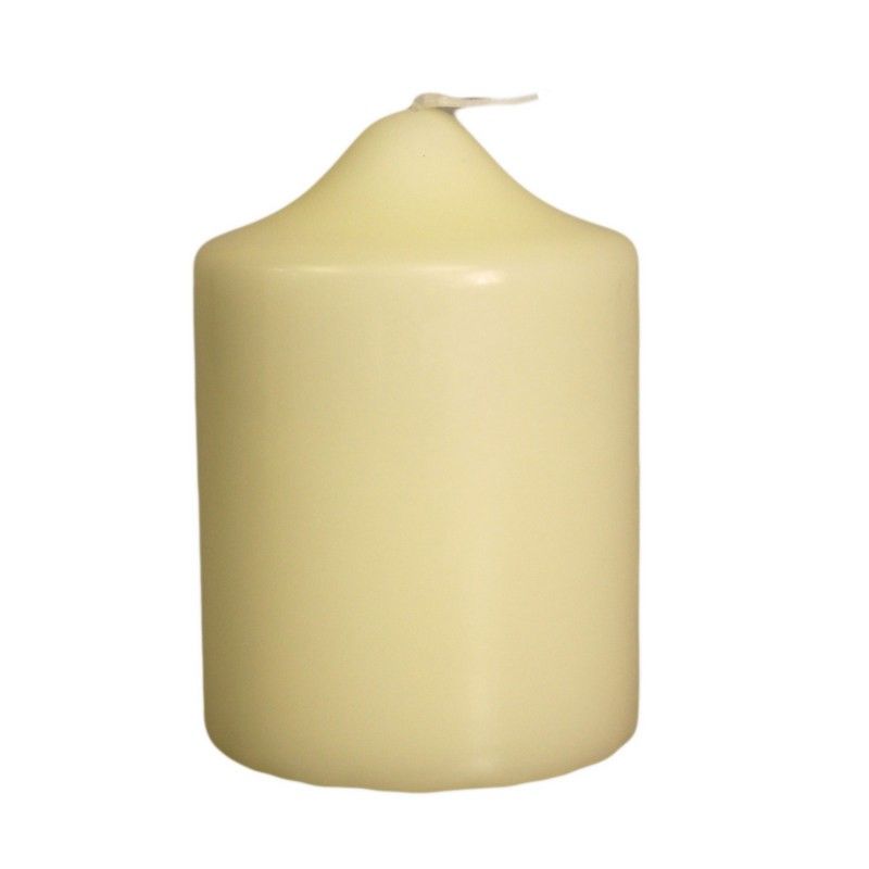 Large classic ivory pillar church candle with a smooth finish and traditional aesthetic.