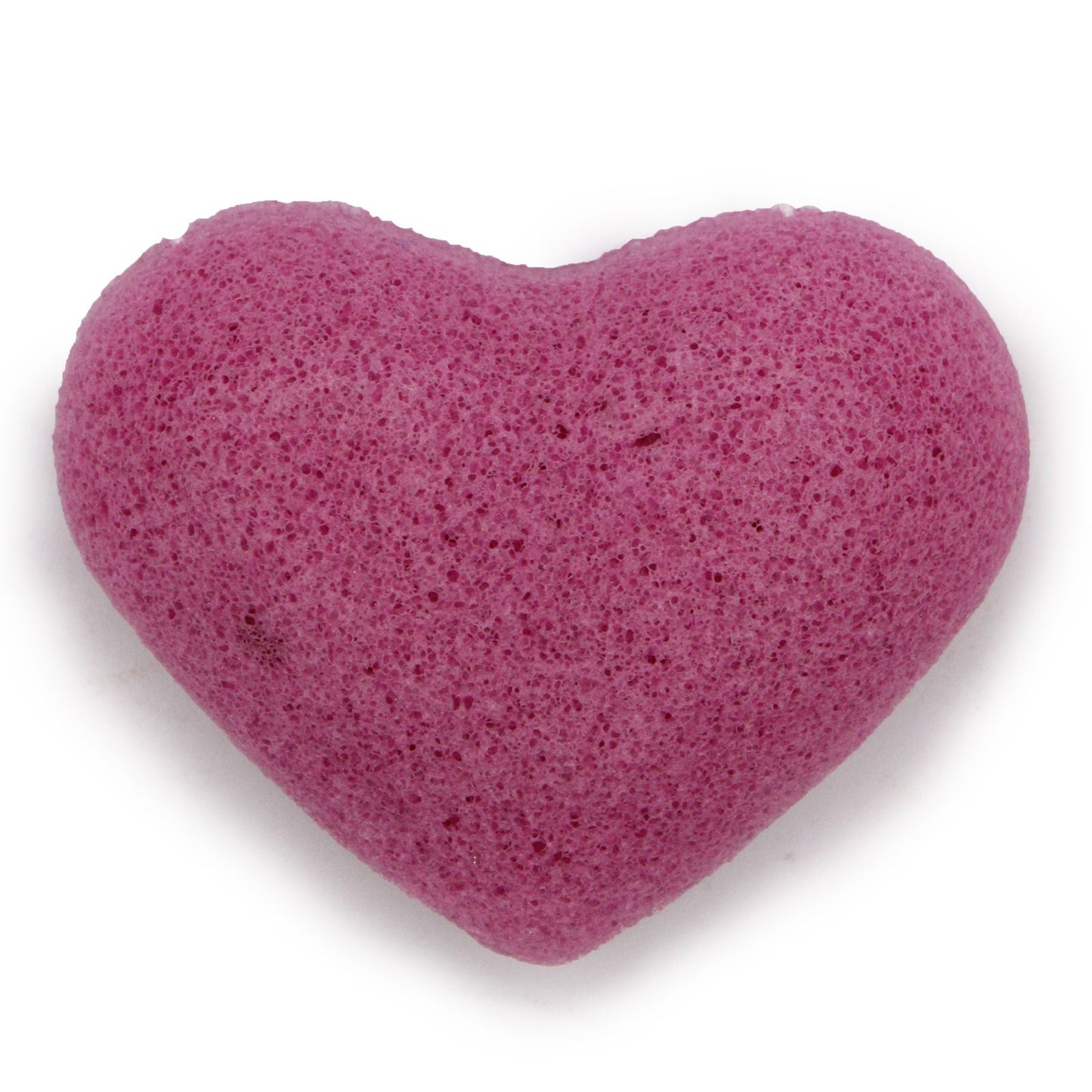 Heart-shaped purple konjac facial sponge with a soft, porous texture for gentle skin cleansing.