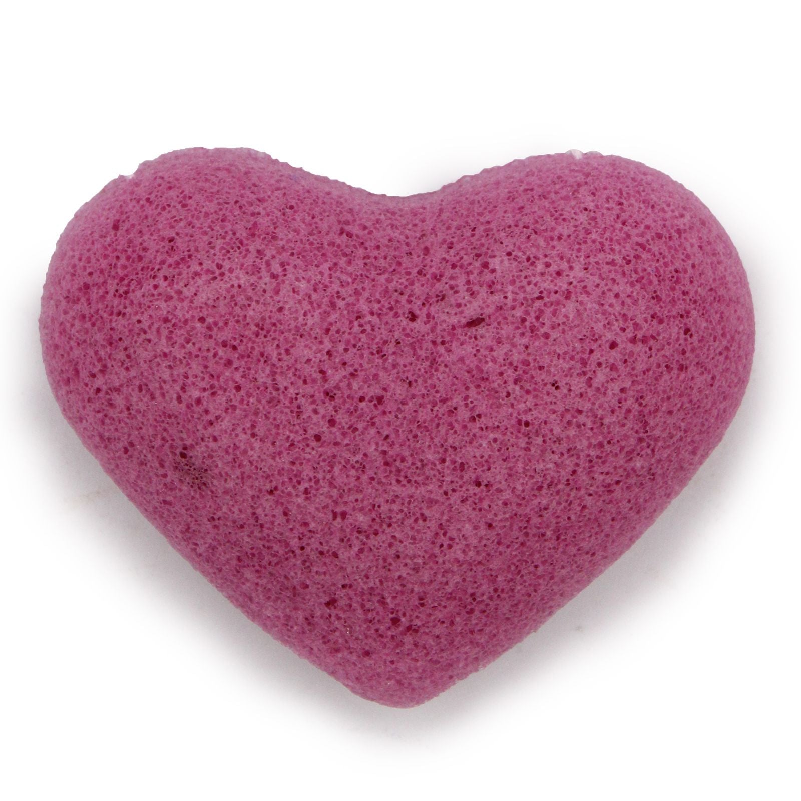 Heart-shaped purple konjac facial sponge with a soft, porous texture for gentle skin cleansing.