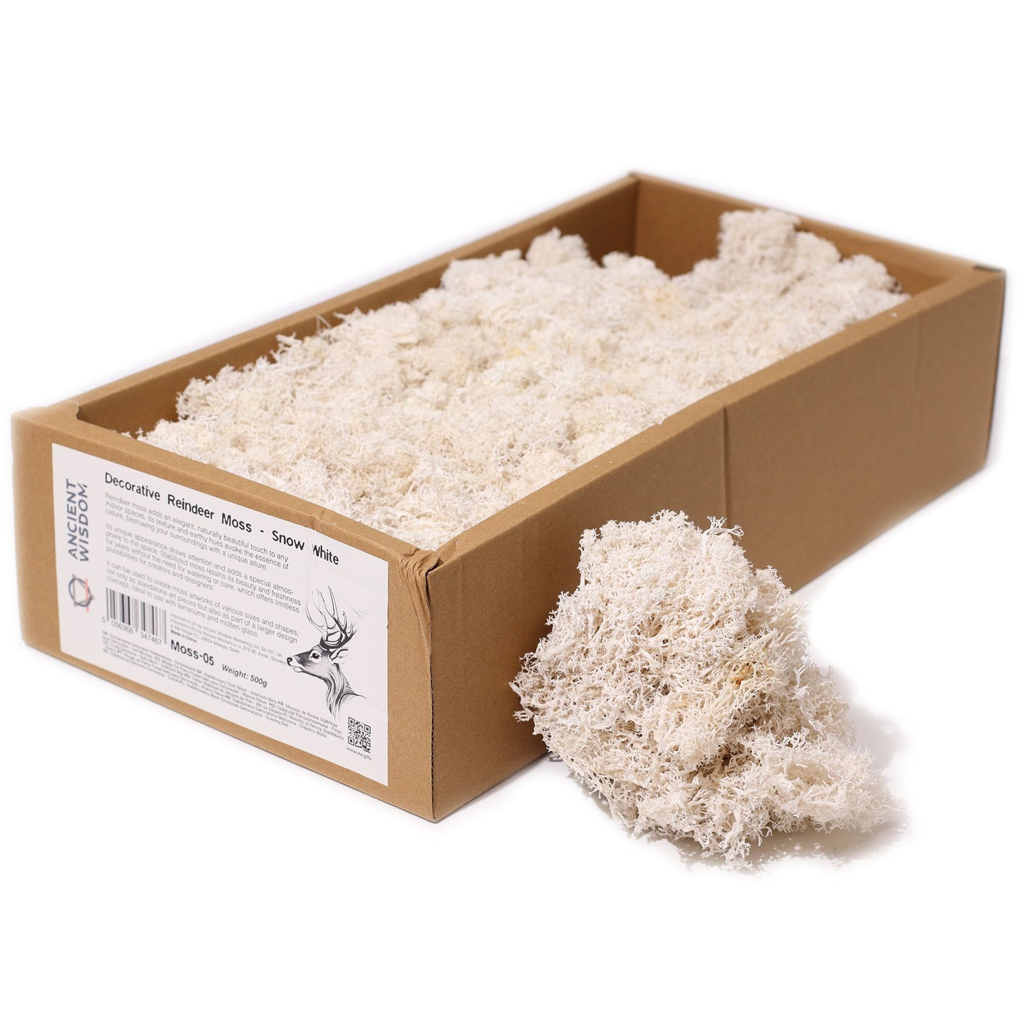 Large bunch of premium 1st grade decorative reindeer moss in a crisp snow white colour.
