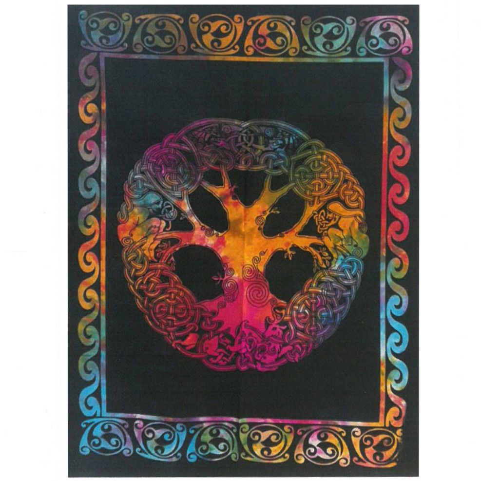 Intricate cotton wall hanging depicting the symbolic Tree with Adam and Eve in bold black and vibrant exotic colours.