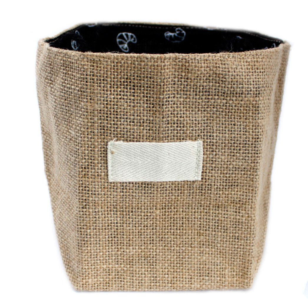 Large eco-friendly natural jute gift bag with black cotton lining and sturdy handles.