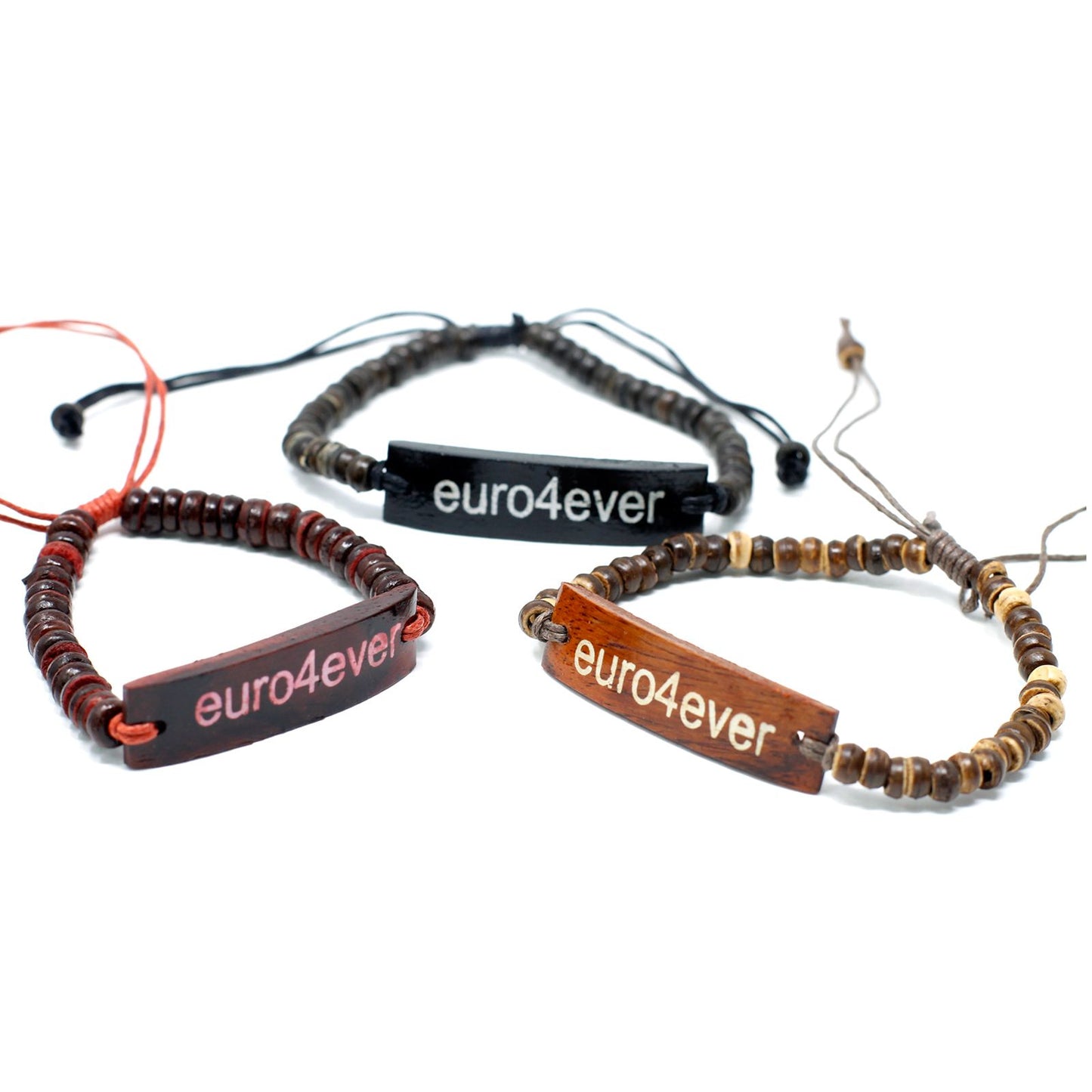 Handcrafted coco beaded stretch bracelet featuring a unique slogan bead on a wrist.